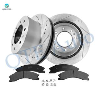 Set of 6 Rear 360mm Drilled Slotted Brake Disc Rotors-Ceramic Brake Pad Kit For 2011-2018 Chevrolet Silverado 3500 HD