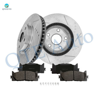Set of 6 Front 296mm Drilled Slotted Brake Disc Rotors-Ceramic Brake Pad Kit For 2012-2018 Toyota Avalon