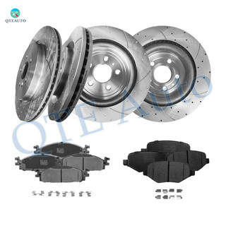 Set of 12 Front 352mm-Rear 345mm Drilled Slotted Brake Disc Rotors-Ceramic Brake Pad Kit For 2013-2019 Ford Flex Front D1508 8715