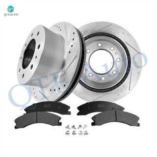 Set of 6 Rear 360mm Drilled Slotted Brake Disc Rotors-Ceramic Brake Pad Kit For 2011-2018 GMC Sierra 2500 HD