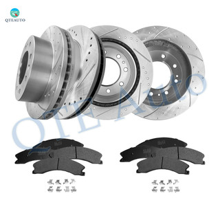 Set of 12 Front 355mm-Rear 360mm Drilled Slotted Brake Disc Rotors-Ceramic Brake Pad Kit For 2011-2015 Chevrolet Silverado 3500 HD