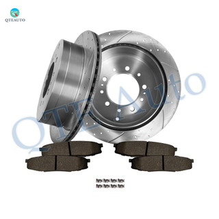 Set of 6 Rear 345mm Drilled Slotted Brake Disc Rotors-Ceramic Brake Pad Kit For 2008-2021 Toyota Sequoia