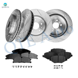 Set of 12 Front 325mm-Rear 345mm Drilled Slotted Brake Disc Rotors-Ceramic Brake Pad Kit For 2013-2019 Ford Flex