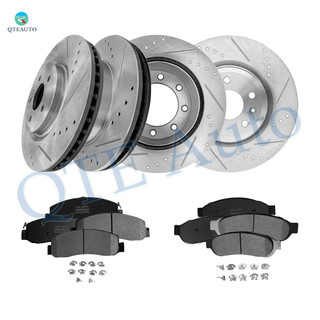 Set of 12 Front 325mm-Rear 340mm Drilled Slotted Brake Disc Rotors-Ceramic Brake Pad Kit For 2008-2012 Ford F-250 Super Duty