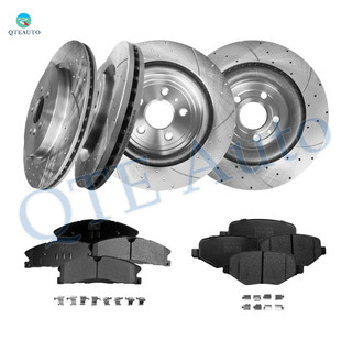 Set of 12 Front 352mm-Rear 345mm Drilled Slotted Brake Disc Rotors-Ceramic Brake Pad Kit For 2014-2018 Ford Special Service Police Sedan