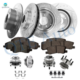 Set of 16 Front 294mm-Rear 302mm Drilled Slotted Brake Disc Rotors-Ceramic Brake Pad Kit-Wheel Hub Bearing Assembly Replacement For 2011 2012 Chrysler 200