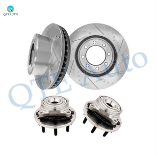 Set of 4 Front 360mm Drilled Slotted Brake Disc Rotors-Wheel Hub Bearing Assembly For 2009 2010 Dodge RAM 3500