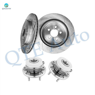 Set of 4 Rear 345mm Drilled Slotted Brake Disc Rotors-Wheel Hub Bearing Assembly For 2013-2019 Lincoln MKT