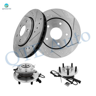 Set of 4 Front 302mm Drilled Slotted Brake Disc Rotors-Wheel Hub Bearing Assembly For 2008-2011 Chrysler Town & Country