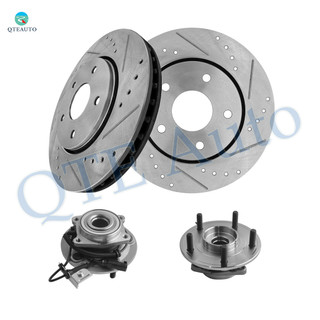 Set of 4 Front 302mm Drilled Slotted Brake Disc Rotors-Wheel Hub Bearing Assembly For 2012-2016 Chrysler Town & Country