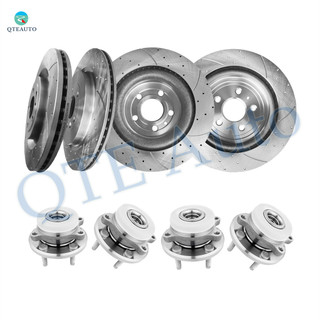 Set of 8 Front 352mm-Rear 345mm Drilled Slotted Brake Disc Rotors-Wheel Hub Bearing Assembly For 2013-2019 Lincoln MKT