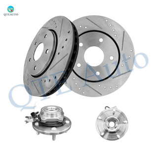 Set of 4 Front 302mm Drilled Slotted Brake Disc Rotors-Wheel Hub Bearing Assembly For 2008-2010 Chrysler Town & Country