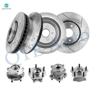 Set of 8 Front 319.6mm-Rear 308mm Drilled Slotted Brake Disc Rotors-Wheel Hub Bearing Assembly For 2009-2012 Infiniti FX35