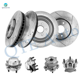 Set of 8 Front 319.6mm-Rear 308mm Drilled Slotted Brake Disc Rotors-Wheel Hub Bearing Assembly For 2014 Infiniti QX70 RWD