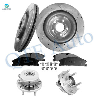 Set of 8 Front 352mm Drilled Slotted Brake Disc Rotors-Ceramic Brake Pad Kit-Wheel Hub Bearing Assembly For 2013-2019 Ford Flex
