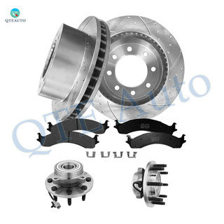 Set of 8 Front 326.4mm Drilled Slotted Brake Disc Rotors-Ceramic Brake Pad Kit-Wheel Hub Bearing Assembly For 2000-2002 Dodge RAM 2500