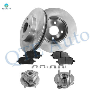 Set of 8 Front 256.05mm Brake Disc Rotors-Ceramic Brake Pad Kit-Wheel Hub Bearing Assembly For 2003-2007 Saturn ION Non-ABS