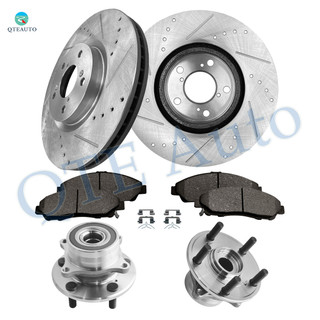 Set of 8 Front 330mm Drilled Slotted Brake Disc Rotors-Ceramic Brake Pad Kit-Wheel Hub Bearing Assembly For 2009-2015 Honda Pilot