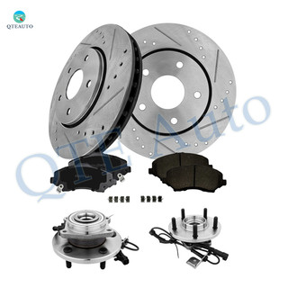 Set of 8 Front 302mm Drilled Slotted Brake Disc Rotors-Ceramic Brake Pad Kit-Wheel Hub Bearing Assembly For 2008-2011 Dodge Grand Caravan
