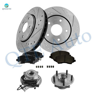 Set of 8 Front 302mm Drilled Slotted Brake Disc Rotors-Ceramic Brake Pad Kit-Wheel Hub Bearing Assembly For 2012-2015 RAM C/V