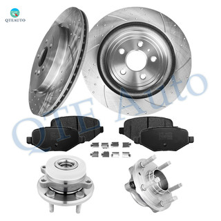 Set of 8 Rear 345mm Drilled Slotted Brake Disc Rotors-Ceramic Brake Pad Kit-Wheel Hub Bearing Assembly For 2014-2018 Ford Special Service Police Sedan