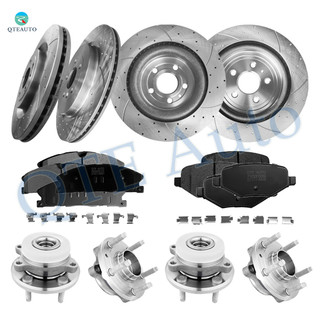 Set of 16 Front 352mm-Rear 345mm Drilled Slotted Brake Disc Rotors-Ceramic Brake Pad Kit-Wheel Hub Bearing Assembly For 2015-2019 Ford Flex