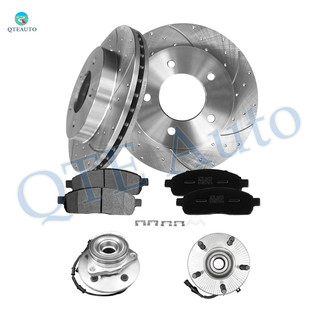 Set of 8 Front 307.85mm Drilled Slotted Brake Disc Rotors-Ceramic Brake Pad Kit-Wheel Hub Bearing Assembly For 2004 Ford F-150 Heritage