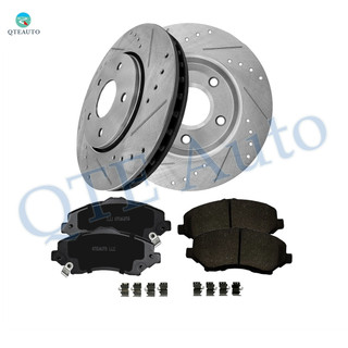 Set of 6 Front 302mm Drilled Slotted Brake Disc Rotors-Ceramic Brake Pad Kit For 2008-2016 Chrysler Town & Country