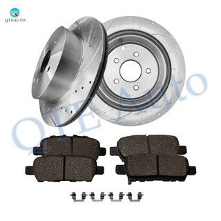 Set of 6 Rear 308mm Drilled Slotted Brake Disc Rotors-Ceramic Brake Pad Kit For 2017-2019 Infiniti Q60
