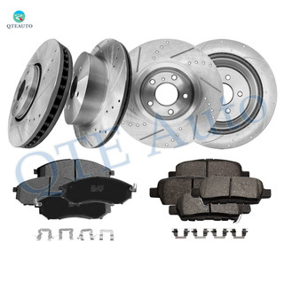 Set of 12 Front 319.6mm-Rear 308mm Drilled Slotted Brake Disc Rotors-Ceramic Brake Pad Kit For 2008 2009 Infiniti FX35