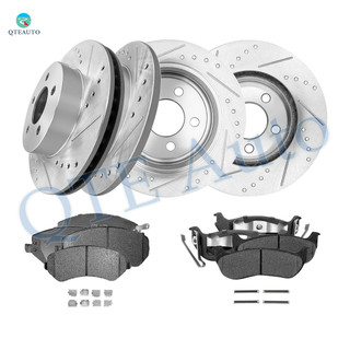 Set of 12 Front 288.15mm-Rear 285mm Drilled Slotted Brake Disc Rotors-Ceramic Brake Pad Kit For 2003-2006 Jeep Liberty Front 7732A-D856