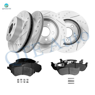 Set of 12 Front 288.15mm-Rear 285mm Drilled Slotted Brake Disc Rotors-Ceramic Brake Pad Kit For 2003-2006 Jeep Liberty Front D856 7732