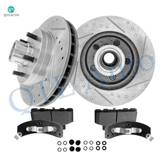 Set of 6 Front 295mm Drilled Slotted Brake Disc Rotors and Hub Assembly-Ceramic Brake Pad Kit For 1997-1999 GMC Yukon