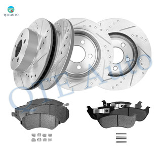 Set of 12 Front 288.15mm-Rear 285mm Drilled Slotted Brake Disc Rotors-Ceramic Brake Pad Kit For 2003-2006 Jeep Liberty Rear 7863A-D981