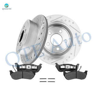 Set of 6 Rear 285mm Drilled Slotted Brake Disc Rotors-Ceramic Brake Pad Kit For 2003-2006 Jeep TJ 7863A-D981