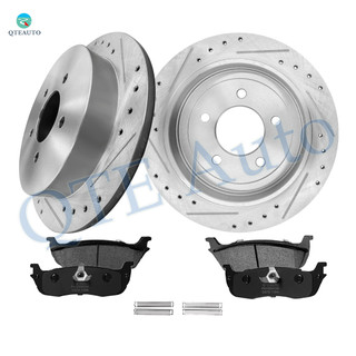 Set of 6 Rear 334mm Drilled Slotted Brake Disc Rotors-Ceramic Brake Pad Kit For 2004 Ford F-150 Heritage