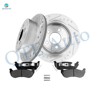 Set of 6 Rear 285mm Drilled Slotted Brake Disc Rotors-Ceramic Brake Pad Kit For 2003-2006 Jeep Wrangler