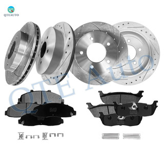 Set of 12 Front 307mm-Rear 334mm Drilled Slotted Brake Disc Rotors-Ceramic Brake Pad Kit For 2004 Ford F-150 Heritage Front D679 7558