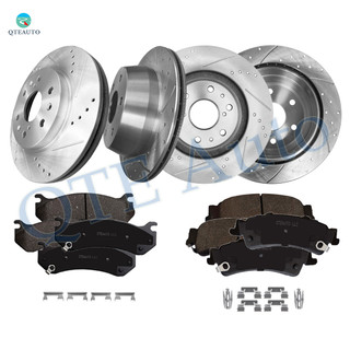 Set of 12 Front 329.95mm-Rear 325mm Drilled Slotted Brake Disc Rotors-Ceramic Brake Pad Kit For 2007 Chevrolet Silverado 1500 Classic