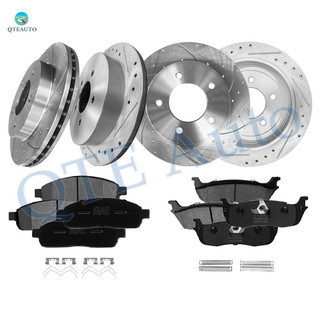 Set of 12 Front 307mm-Rear 334mm Drilled Slotted Brake Disc Rotors-Ceramic Brake Pad Kit For 2004 Ford F-150 Heritage 4WD