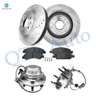 Set of 8 Front 329.95mm Drilled Slotted Brake Disc Rotors-D1363 8472 Ceramic Brake Pad Kit-Wheel Hub Bearing Assembly For 2005 2006 Chevrolet Silverado 1500