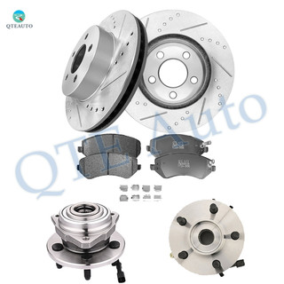 Set of 8 Front 288.15mm Drilled Slotted Brake Disc Rotors-Ceramic Brake Pad Kit-Wheel Hub Bearing Assembly For 2002-2007 Jeep Liberty