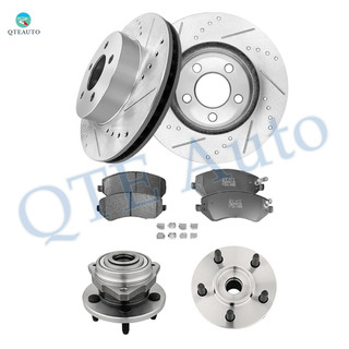 Set of 8 Front 288.15mm Drilled Slotted Brake Disc Rotors-Ceramic Brake Pad Kit-Wheel Hub Bearing Assembly For 2002-2005 Jeep Liberty