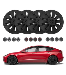 Set of 4 Wheel Covers Big Cyclone Hubcaps Matte Black Direct Replacement For 2017-2023 Tesla 3 19 inch without Highland