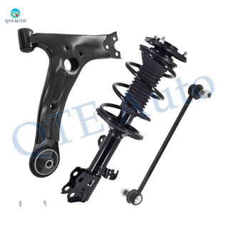 Set of 3 Front Right Lower Control Arm-Sway Bar Link-Quick Complete Strut-Coil Spring Assembly For 2009-2013 Toyota Corolla 8 mm Studs