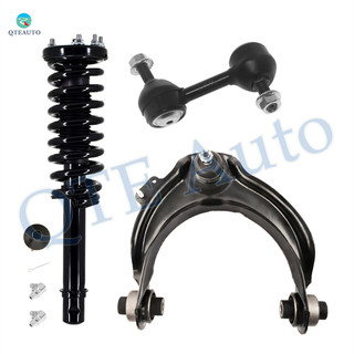 Set 3 Front Left Upper Control Arm Ball Joint-Sway Bar Link-Quick Complete Strut-Coil Spring Assembly For 2003 2005-2007 Honda Accord V6
