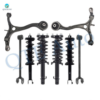 Set of 8 Front Lower Control Arm-Quick Complete Strut-Coil Spring Assembly-Rear Lower Rearward Control Arm-Quick Complete Strut-Coil Spring Assembly For 2008-2012 Honda Accord V6