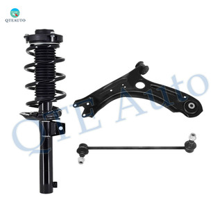 Set of 3 Front Left Lower Control Arm-Sway Bar Link-Quick Complete Strut-Coil Spring Assembly For 2011-2015 Volkswagen Jetta