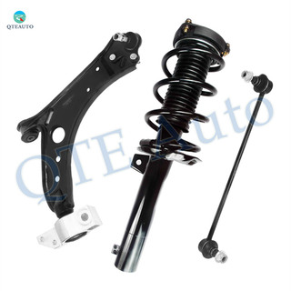 Set of 3 Front Right Lower Control Arm-Sway Bar Link-Quick Complete Strut-Coil Spring Assembly For 2006-2009 Volkswagen Rabbit