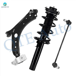 Set of 3 Front Left Lower Control Arm-Sway Bar Link-Quick Complete Strut-Coil Spring Assembly For 2010-2013 Volkswagen GTI